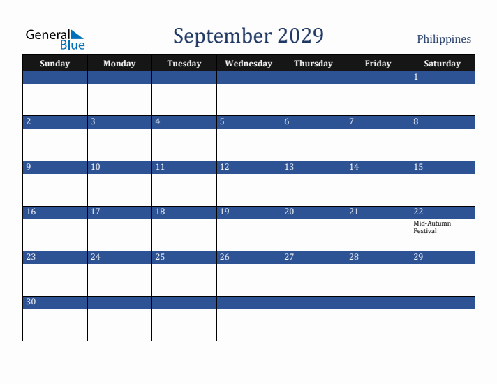 September 2029 Philippines Calendar (Sunday Start)