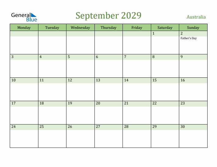September 2029 Calendar with Australia Holidays