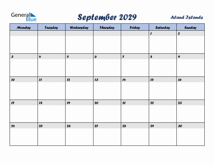 September 2029 Calendar with Holidays in Aland Islands
