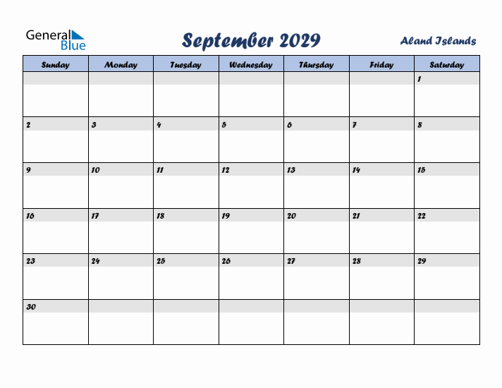 September 2029 Calendar with Holidays in Aland Islands