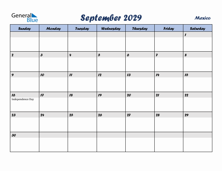 September 2029 Calendar with Holidays in Mexico