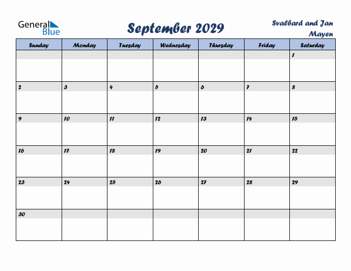 September 2029 Calendar with Holidays in Svalbard and Jan Mayen