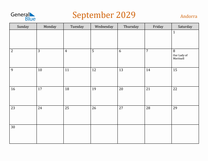 September 2029 Holiday Calendar with Sunday Start