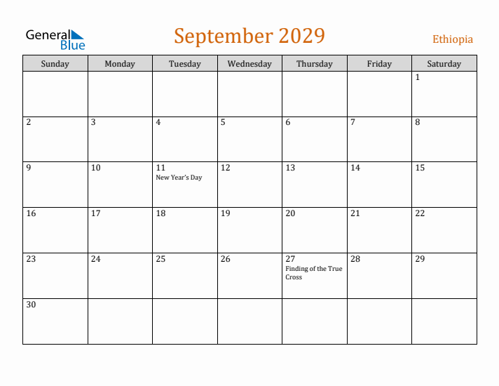 September 2029 Holiday Calendar with Sunday Start