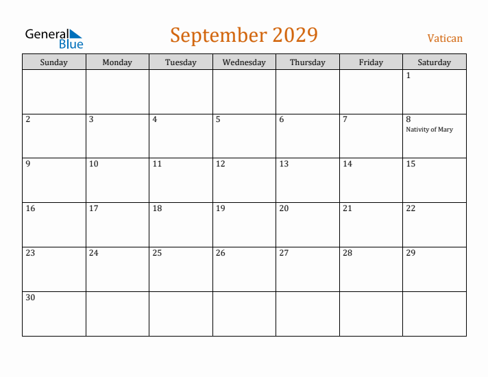 September 2029 Holiday Calendar with Sunday Start