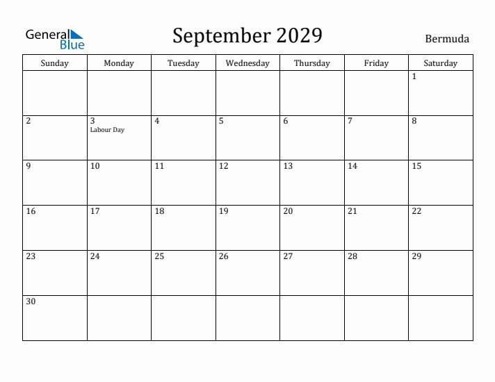 September 2029 Calendar Bermuda