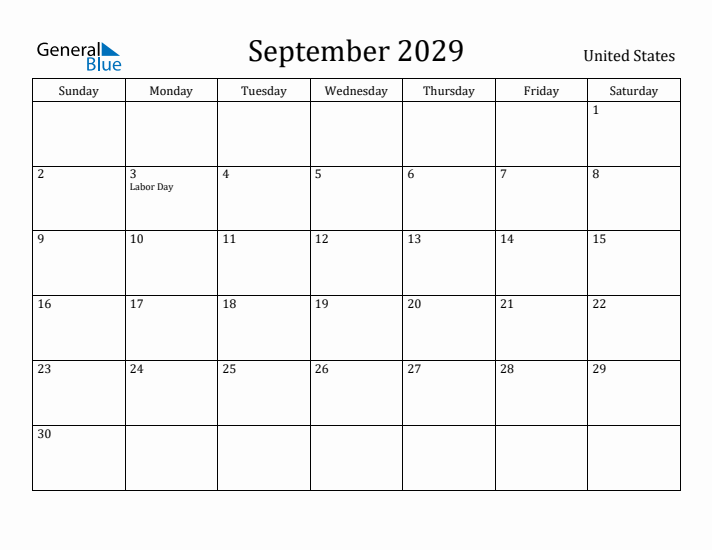 September 2029 Calendar United States