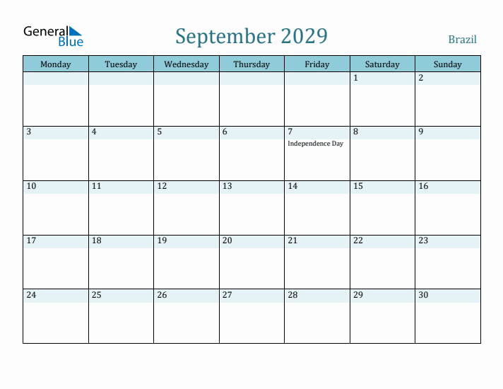 September 2029 Calendar with Holidays