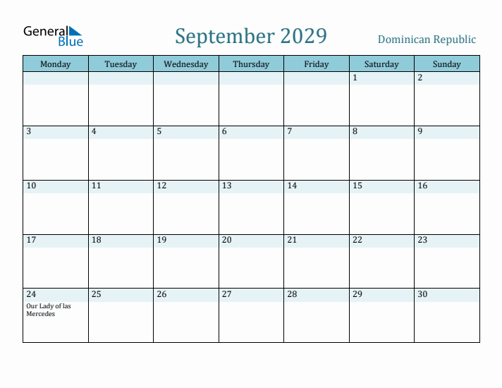 September 2029 Calendar with Holidays