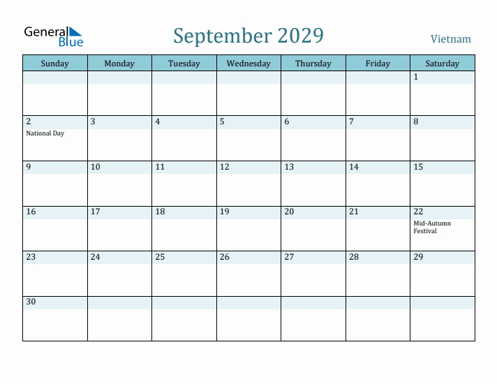 September 2029 Calendar with Holidays