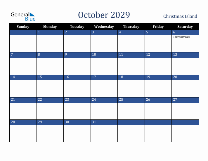 October 2029 Christmas Island Calendar (Sunday Start)