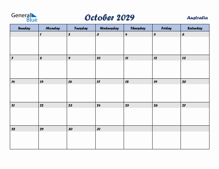 October 2029 Calendar with Holidays in Australia