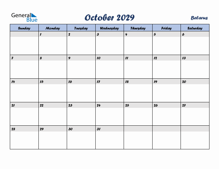 October 2029 Calendar with Holidays in Belarus