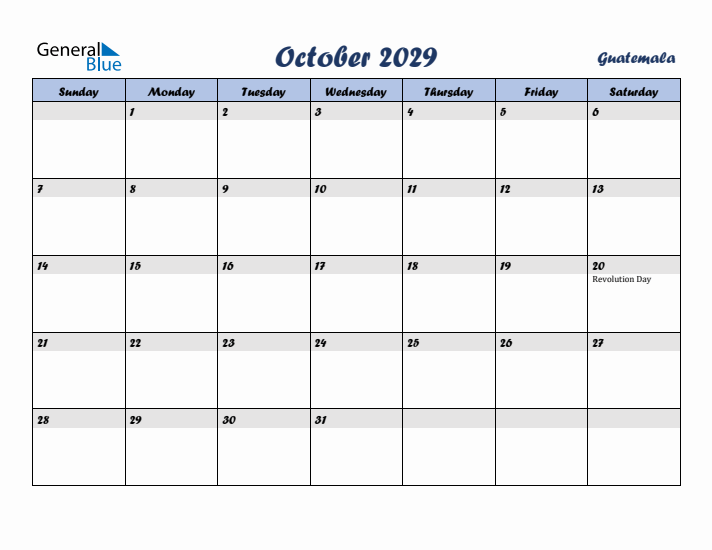 October 2029 Calendar with Holidays in Guatemala
