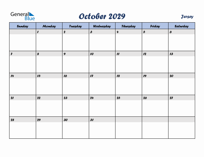 October 2029 Calendar with Holidays in Jersey