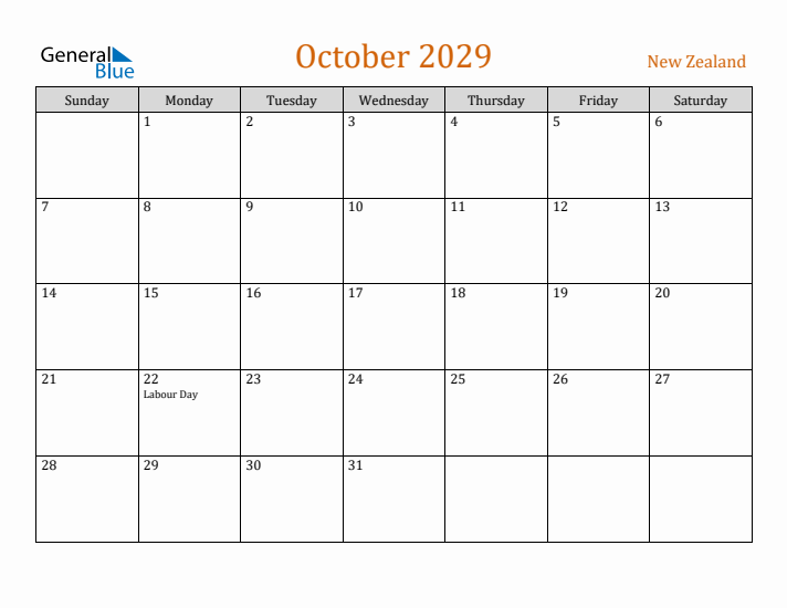 October 2029 Holiday Calendar with Sunday Start