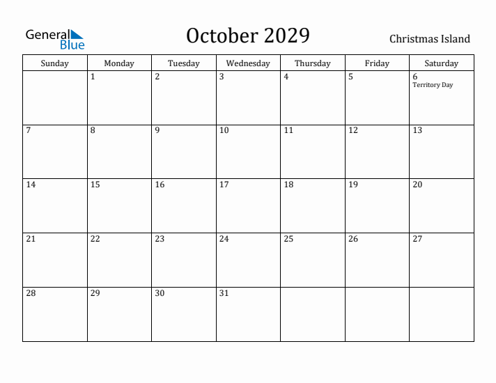 October 2029 Calendar Christmas Island