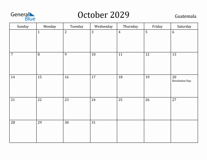 October 2029 Calendar Guatemala