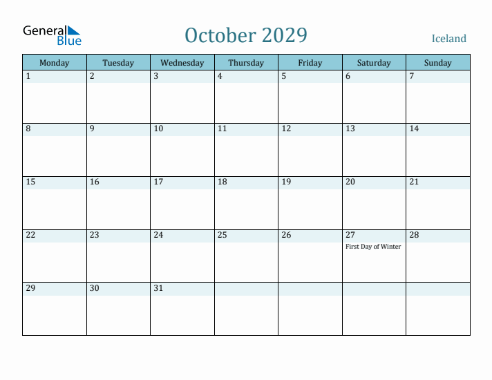 October 2029 Calendar with Holidays