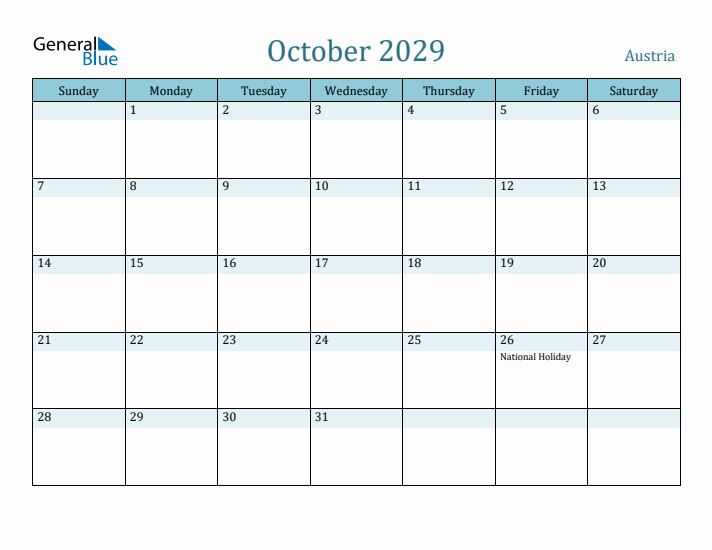 October 2029 Calendar with Holidays