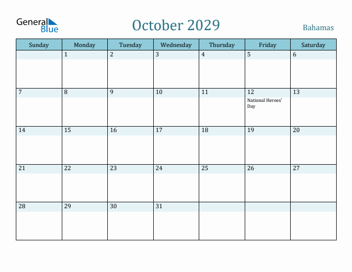 October 2029 Calendar with Holidays