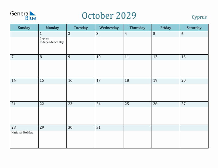 October 2029 Calendar with Holidays