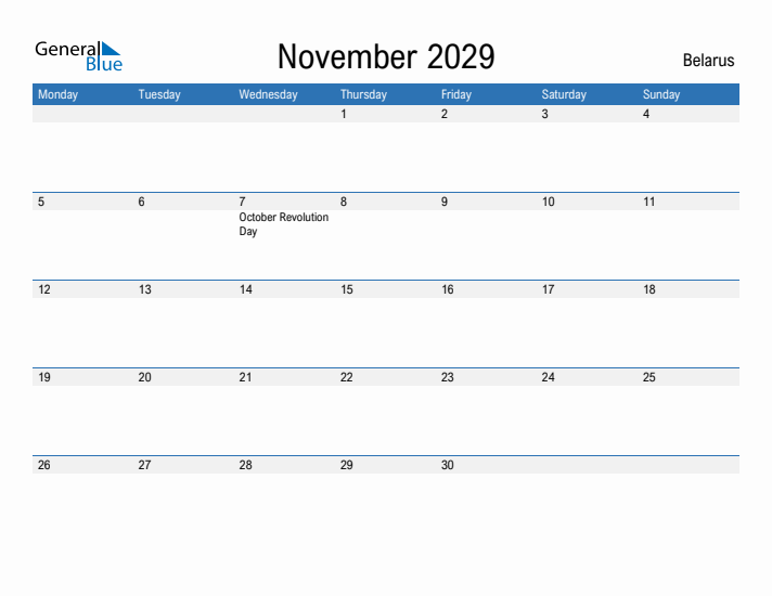 Fillable November 2029 Calendar