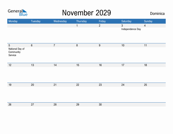 Fillable November 2029 Calendar