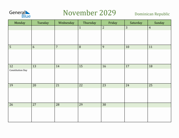 November 2029 Calendar with Dominican Republic Holidays