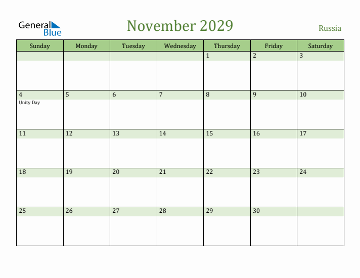 November 2029 Calendar with Russia Holidays
