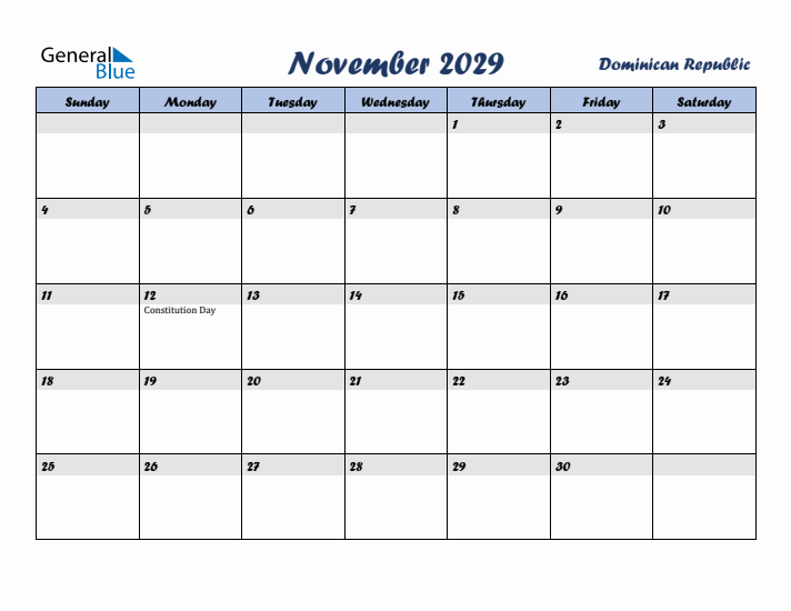 November 2029 Calendar with Holidays in Dominican Republic