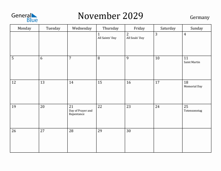 November 2029 Calendar Germany