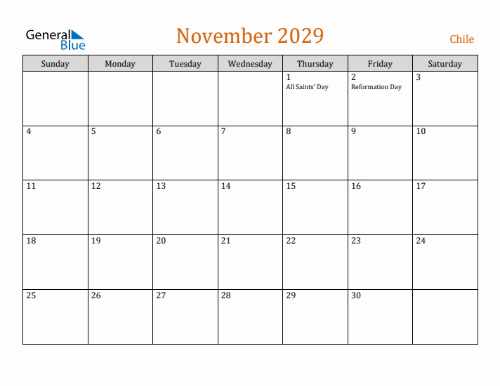 November 2029 Holiday Calendar with Sunday Start