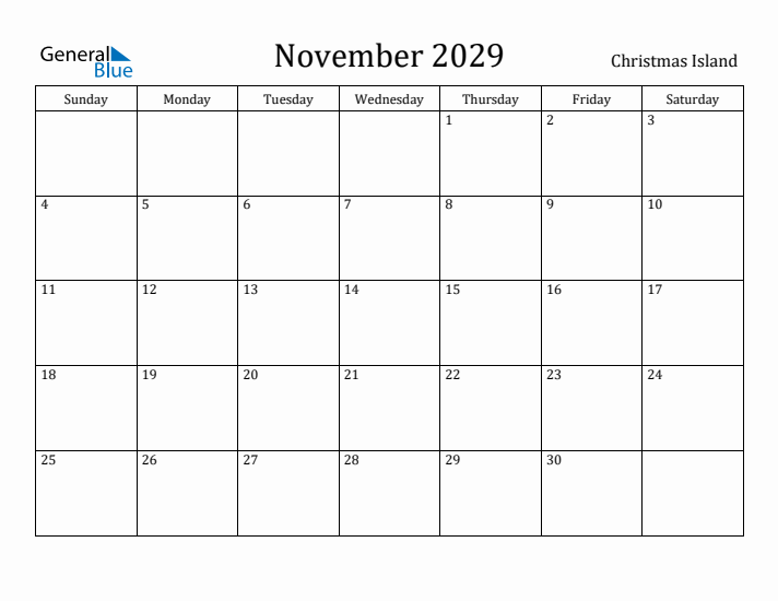 November 2029 Calendar Christmas Island