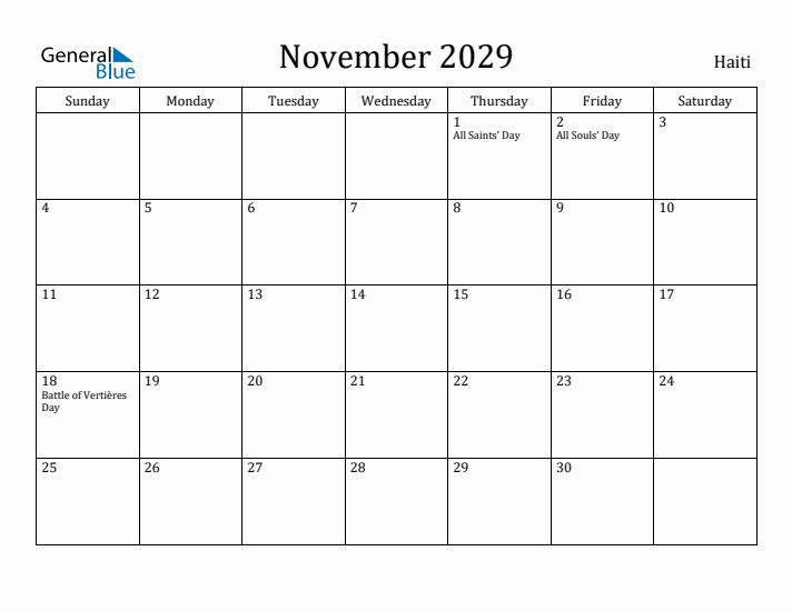 November 2029 Calendar Haiti