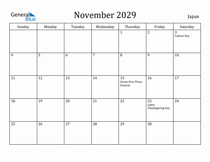 November 2029 Calendar Japan