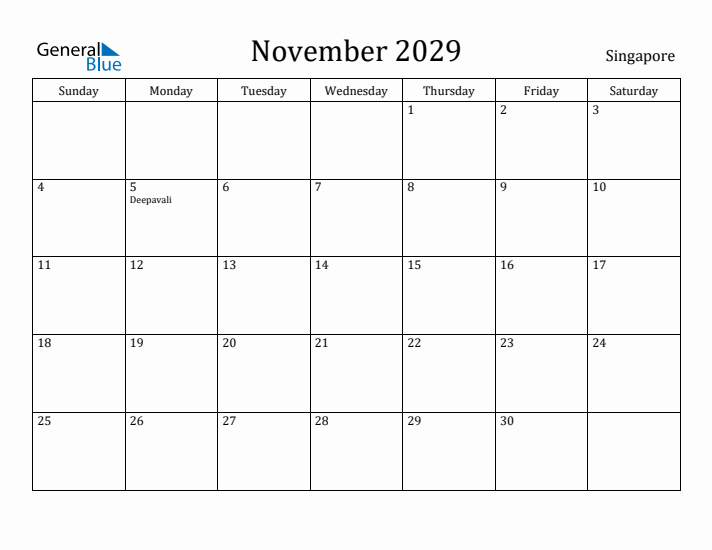 November 2029 Calendar Singapore