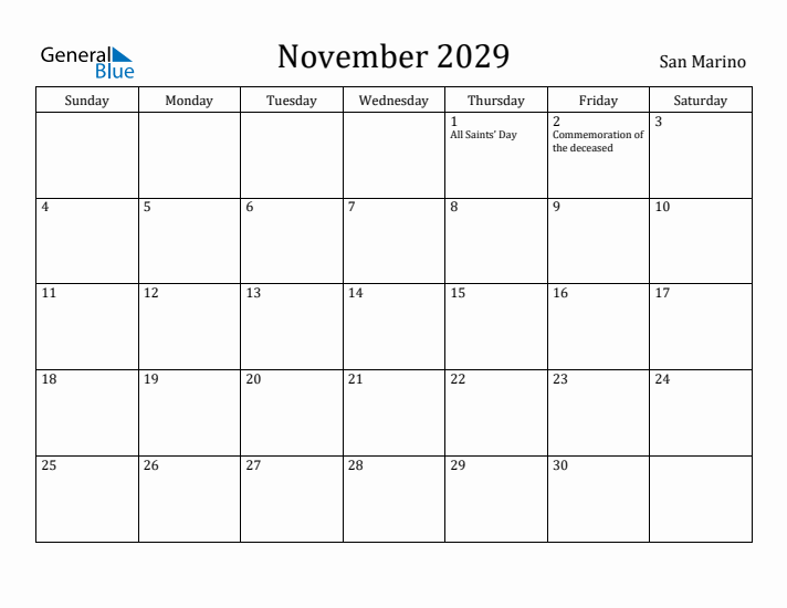 November 2029 Calendar San Marino