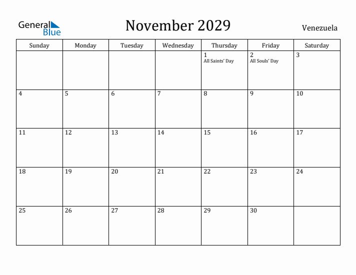 November 2029 Calendar Venezuela