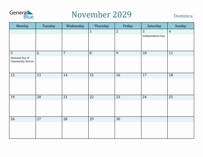 November 2029 Calendar with Holidays