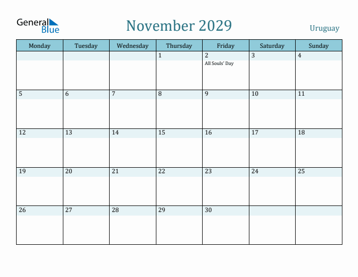 November 2029 Calendar with Holidays