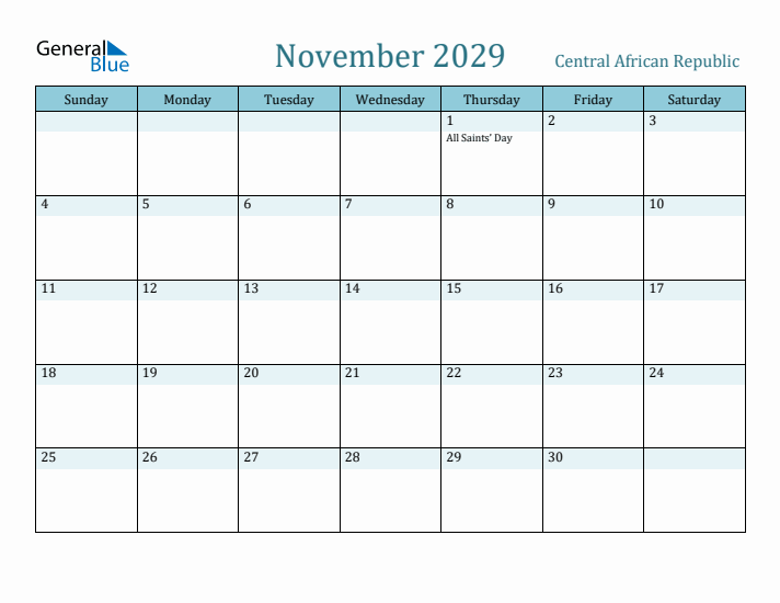 November 2029 Calendar with Holidays