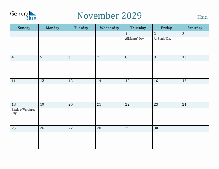 November 2029 Calendar with Holidays