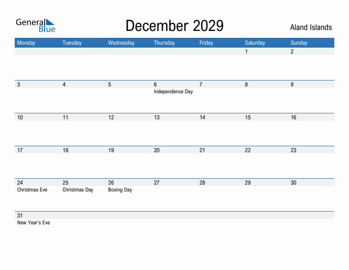 Fillable December 2029 Calendar