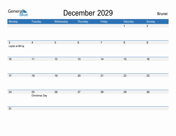 Fillable December 2029 Calendar