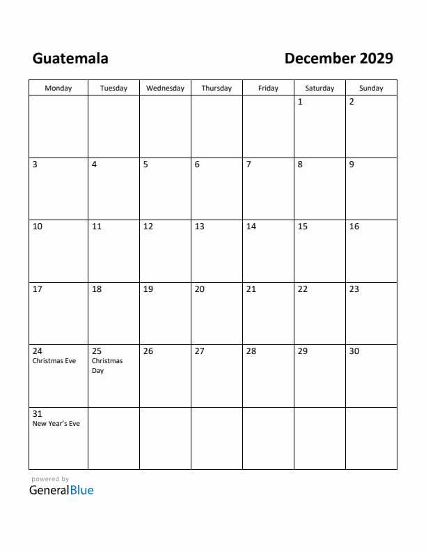 December 2029 Calendar with Guatemala Holidays