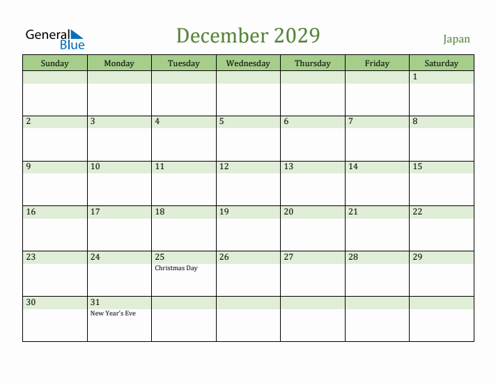 December 2029 Calendar with Japan Holidays