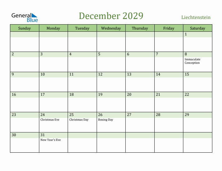 December 2029 Calendar with Liechtenstein Holidays