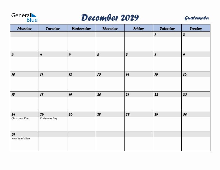 December 2029 Calendar with Holidays in Guatemala