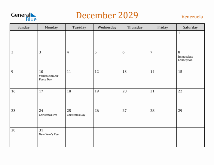 December 2029 Holiday Calendar with Sunday Start